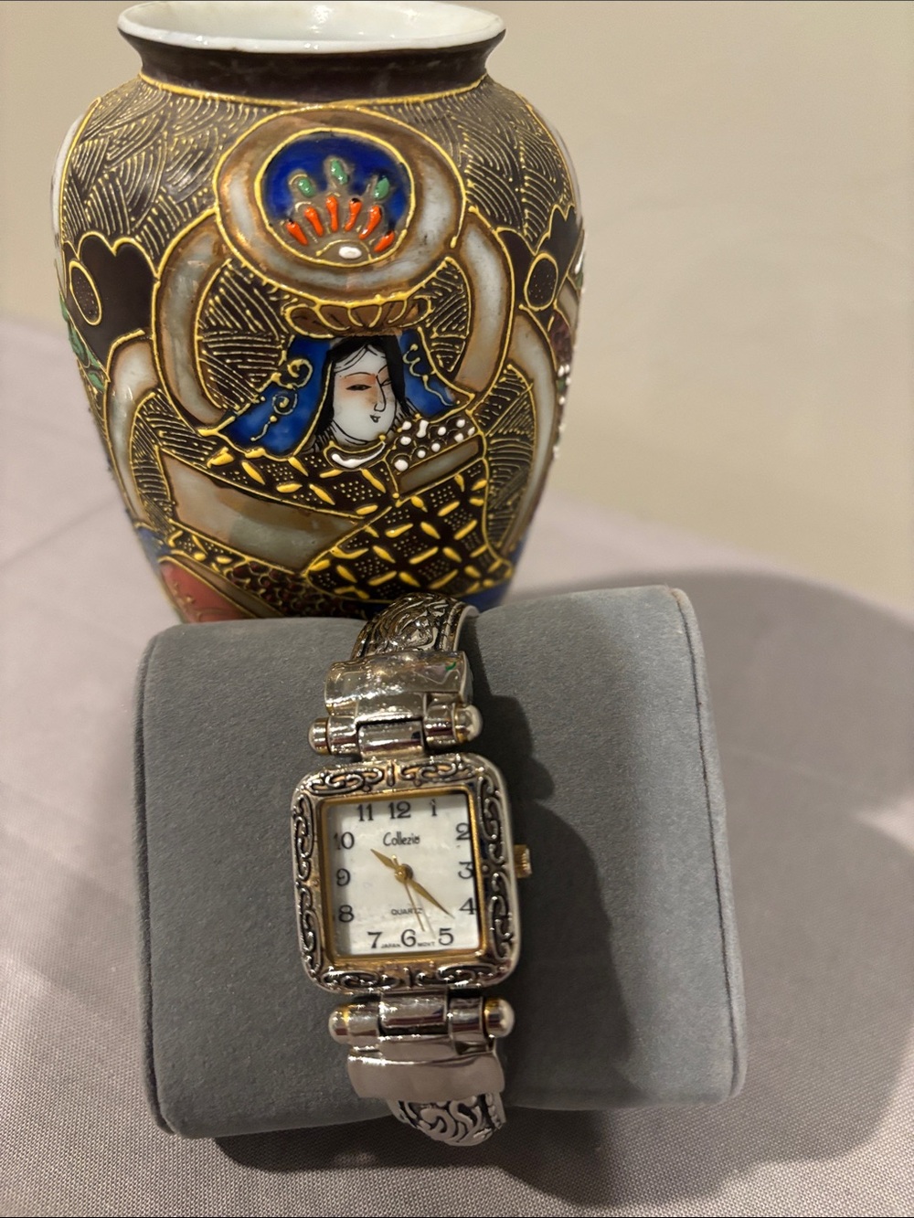 Collezio Silver-Tone Decorative Square Face Watch - Japanese Quartz
